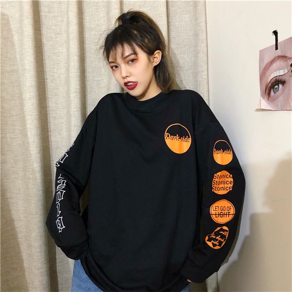 

women's long sleeve pullover bf coat shirts cotton blend two colors optional casual sweatshirts ing, Black