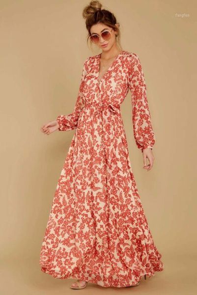 us women boho v neck long sleeve floral dress 2020 summer new ladies lace up holiday party evening long maxi dress elegant1, Black;gray