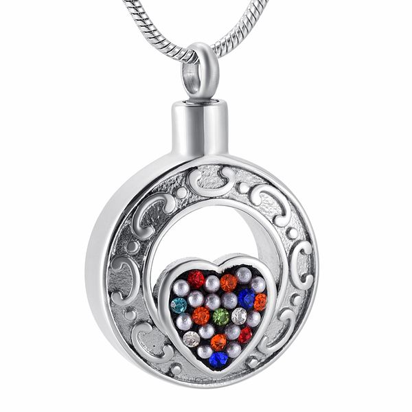 h9927 colorful stones inlay round of life cremation pendant necklace for lovers ashes heart inlay stainless steel funeral urn, Silver
h9927 colorful stones inlay round of life cremation pendant necklace for lovers ashes heart inlay stainless steel funeral urn, Silver
