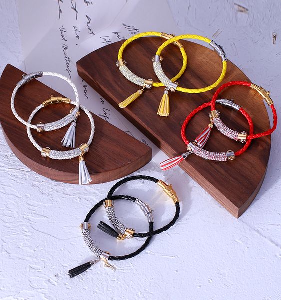 european and american jewelry fashion simple sports leather tassel inlaid with zircon can open the magnet clasp bracelet, Golden;silver
european and american jewelry fashion simple sports leather tassel inlaid with zircon can open the magnet clasp bracelet, Golden;silver