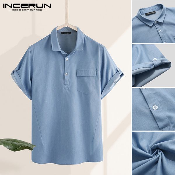 men's casual shirts incerun man solid color button shirt business leisure pockets men plain short sleeve blouse turn down collar, White;black
men's casual shirts incerun man solid color button shirt business leisure pockets men plain short sleeve blouse turn down collar, White;black