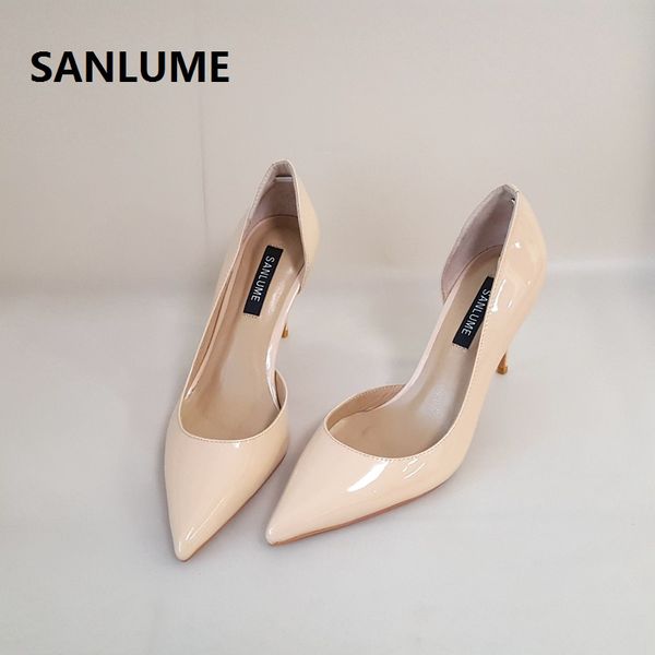 sanlume 9cm women pointed toe patent leather high heels white nude party wedding pumps sheepskin inside lady shoes, Black
sanlume 9cm women pointed toe patent leather high heels white nude party wedding pumps sheepskin inside lady shoes, Black