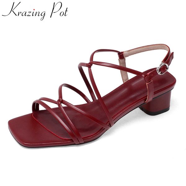 krazing pot summer simple style young lady daily wear shoes genuine leather peep toe med heel sandals l35, Black
krazing pot summer simple style young lady daily wear shoes genuine leather peep toe med heel sandals l35, Black