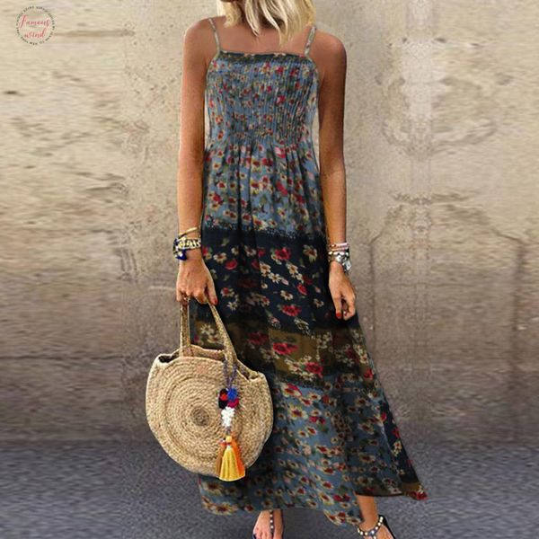 dress women 2020 vintage print floral sleeveless long dresses bohemian summer o neck linen maxi dress plus size vestidos, Black;gray 
dress women 2020 vintage print floral sleeveless long dresses bohemian summer o neck linen maxi dress plus size vestidos, Black;gray