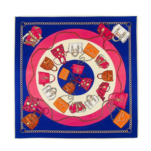 luxury-100% silk scarf brand famous designer print pattern square scarf womens gift scarves size 100x100cm r255, Blue;gray