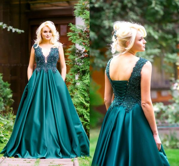 drak green lace appliqued a-line prom dress vintage deep v neck satin evening dresses long fornal party backless gown, Black
drak green lace appliqued a-line prom dress vintage deep v neck satin evening dresses long fornal party backless gown, Black