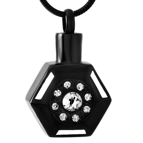 ijd9183 stainless steel cremation for ashes urn necklace black polygon hexagon crystal memorial urn pendant with snake chain jewelry, Silver
ijd9183 stainless steel cremation for ashes urn necklace black polygon hexagon crystal memorial urn pendant with snake chain jewelry, Silver