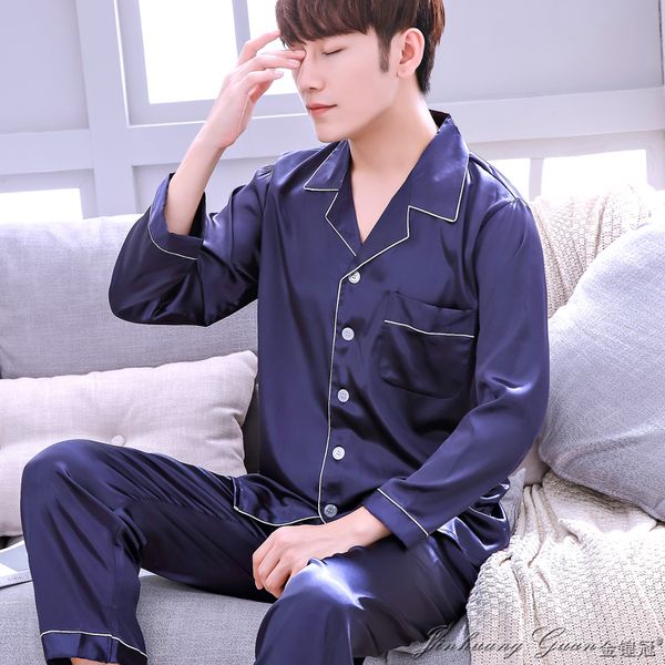 pajama men spring autumn long-sleeved ice silk nightwear suits male youth thin large size sleepwear pure color home dress h5601, Black;brown
pajama men spring autumn long-sleeved ice silk nightwear suits male youth thin large size sleepwear pure color home dress h5601, Black;brown