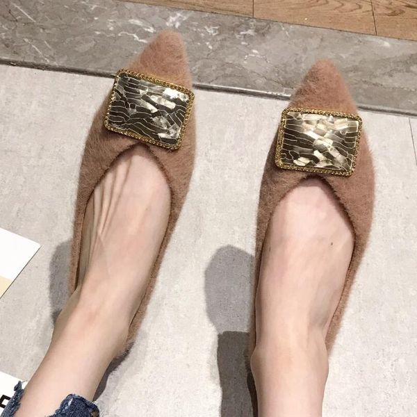 stone pattern gold buckle ballet flats women pointed toe mink hair winter shoes ladies crystal rivets velvet loafers mules s515, Black
stone pattern gold buckle ballet flats women pointed toe mink hair winter shoes ladies crystal rivets velvet loafers mules s515, Black