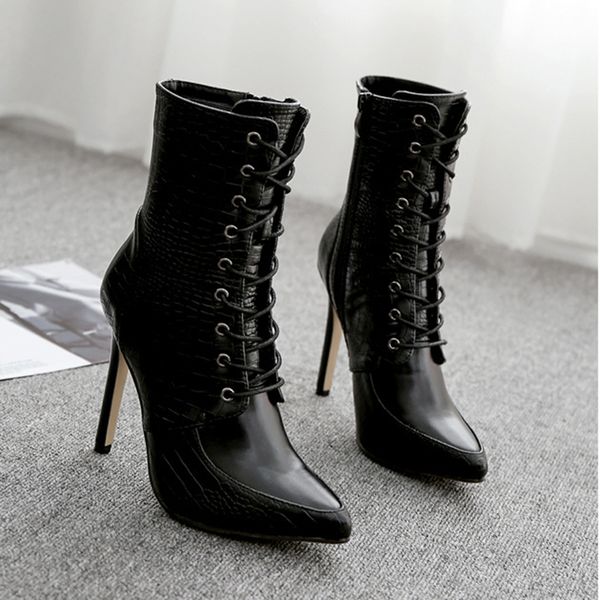 large size women knight boots pointed toe thin heels leather booties snake pattern lace-up motorcycle botas solid shoes, Black
large size women knight boots pointed toe thin heels leather booties snake pattern lace-up motorcycle botas solid shoes, Black