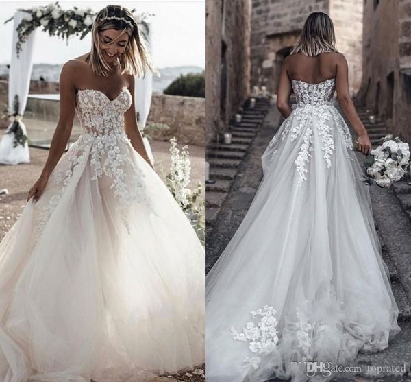 2019 berta bohemian wedding dresses a line lace appliqued sweep train sweetheart country bridal gowns beach wedding dress robes de mariée, White
2019 berta bohemian wedding dresses a line lace appliqued sweep train sweetheart country bridal gowns beach wedding dress robes de mariée, White