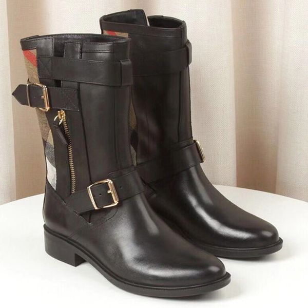 2019 british cowgirl plaid nude boots for women with chunky heels and coloured mid-tube martins, Black
2019 british cowgirl plaid nude boots for women with chunky heels and coloured mid-tube martins, Black