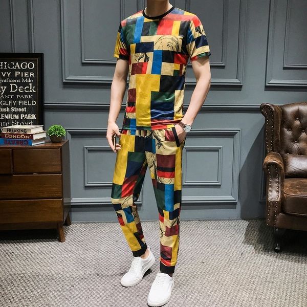 creative lattice printing men causal t shirt 2pcs tracksuit summer sportswear pants jogger suit slim fit set harem, Gray
creative lattice printing men causal t shirt 2pcs tracksuit summer sportswear pants jogger suit slim fit set harem, Gray