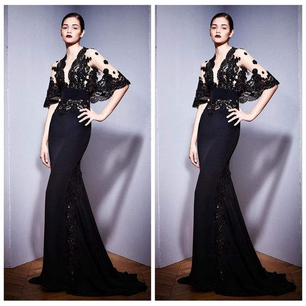 2019 v-neck lace appliques mermaid prom dresses slim formal long modest evening party gowns customized vestidos de soiree wrap sweep train, Black
2019 v-neck lace appliques mermaid prom dresses slim formal long modest evening party gowns customized vestidos de soiree wrap sweep train, Black