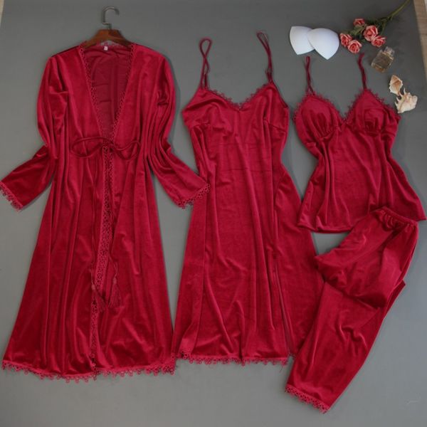 4 pieces velvet pajamas sets for women bathrobe nightdress pants autumn winter pijamas female sleepwear pyjamas robe, Black;red
4 pieces velvet pajamas sets for women bathrobe nightdress pants autumn winter pijamas female sleepwear pyjamas robe, Black;red