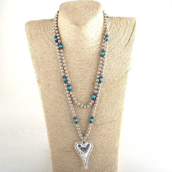 pendant necklaces rh fashion bohemian tribal jewelry 6mm metal beads / turq long knotted heart necklace for women, Silver
pendant necklaces rh fashion bohemian tribal jewelry 6mm metal beads / turq long knotted heart necklace for women, Silver