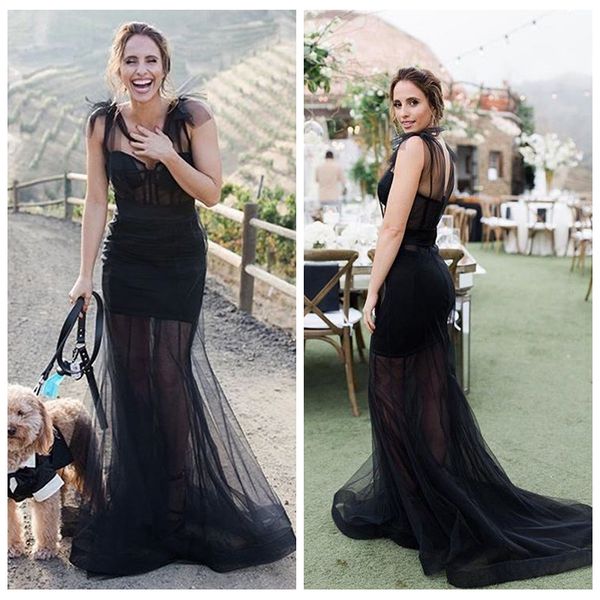 2019 spaghetti mermaid long tulle prom dresses sweep train special occasion party gowns simple vestidos de evening gowns robe de soire, Black
2019 spaghetti mermaid long tulle prom dresses sweep train special occasion party gowns simple vestidos de evening gowns robe de soire, Black