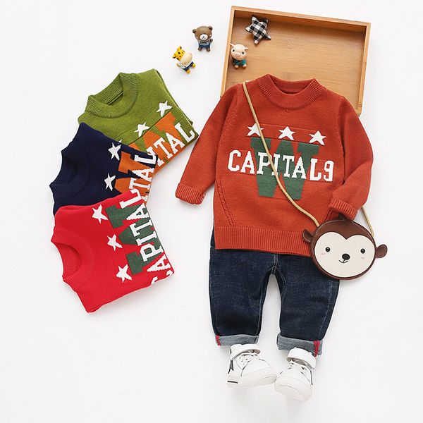 2018 autumn boy's 4-color cute male baby crew neck sweater small children core-spun yarn pullover sweater, White
2018 autumn boy's 4-color cute male baby crew neck sweater small children core-spun yarn pullover sweater, White