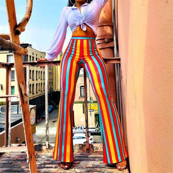 women colorful striped flare pants wide leg high waist casual trousers fashion summer fall ladies loose bell-bottomed pants, Black;white
women colorful striped flare pants wide leg high waist casual trousers fashion summer fall ladies loose bell-bottomed pants, Black;white