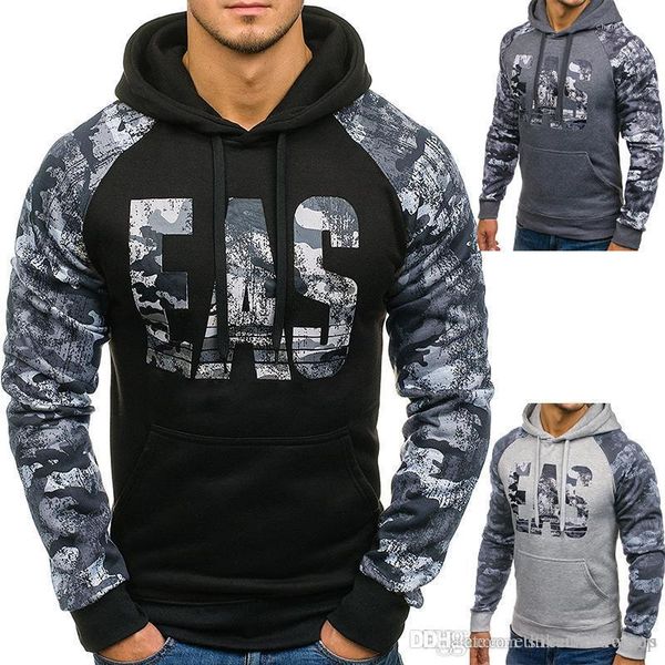 printed hoodies camouflage hooded sweatshirts long sleeved men eas letters, Black 
printed hoodies camouflage hooded sweatshirts long sleeved men eas letters, Black