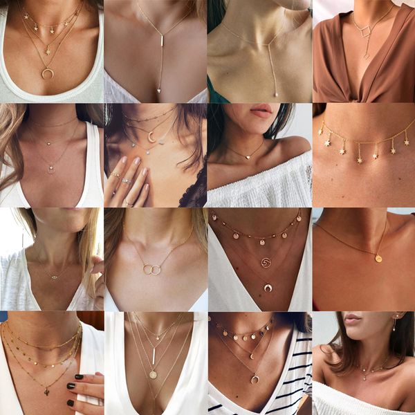 bohemian moon star pendant necklace women vintage multi chain layered necklace choker gothic eye heart geometric collares colar, Silver
bohemian moon star pendant necklace women vintage multi chain layered necklace choker gothic eye heart geometric collares colar, Silver