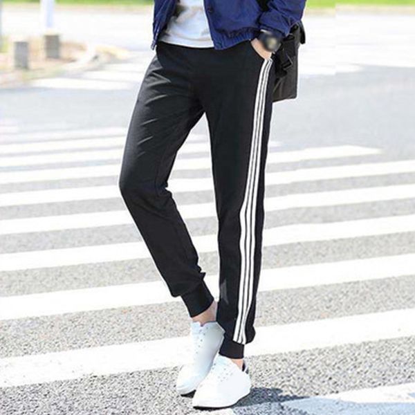 men women slim daily casual sports trousers soft loose elastic waist sweat absorbing long pants home 3 striped fitness shopping, Black
men women slim daily casual sports trousers soft loose elastic waist sweat absorbing long pants home 3 striped fitness shopping, Black