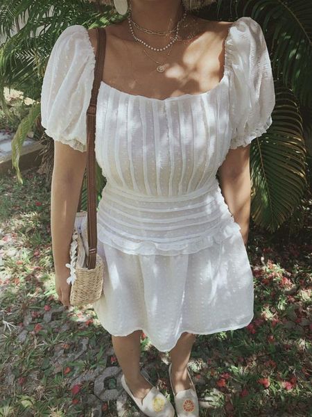 2020 women white short sleeve square neck white puff sleeve lace up beach holiday mini dress, White;black
2020 women white short sleeve square neck white puff sleeve lace up beach holiday mini dress, White;black