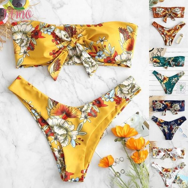 2020 women bikini set knot floral bandeau swimwear strapless swimsuit brazilian biquini thong bathing suit maillot de bain, White;black
2020 women bikini set knot floral bandeau swimwear strapless swimsuit brazilian biquini thong bathing suit maillot de bain, White;black