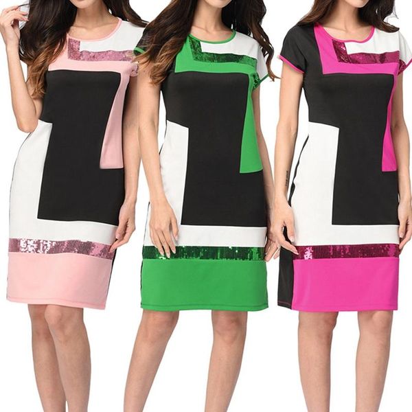 new women's summer fashion short sleeve round neck sequins color clocking piecing figure flattering midi dress, Black;gray
new women's summer fashion short sleeve round neck sequins color clocking piecing figure flattering midi dress, Black;gray