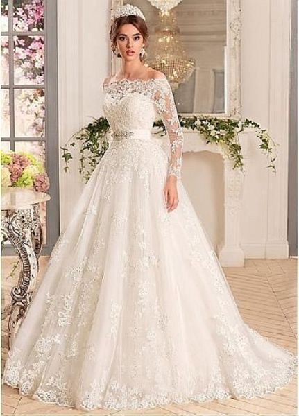 vintage women' middle east long sleeve lace bateau wedding dresses with beads tulle sweep train a-line bridal gown corset wedding gown, White
vintage women' middle east long sleeve lace bateau wedding dresses with beads tulle sweep train a-line bridal gown corset wedding gown, White