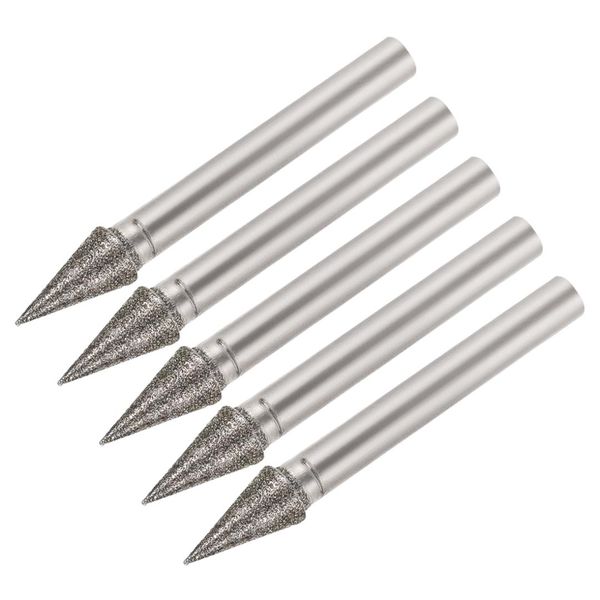 uxcell diamond burrs for carving rotary tool 1/4-inch shank 6mm pointed 150 grit 5 pcs conial 8mm