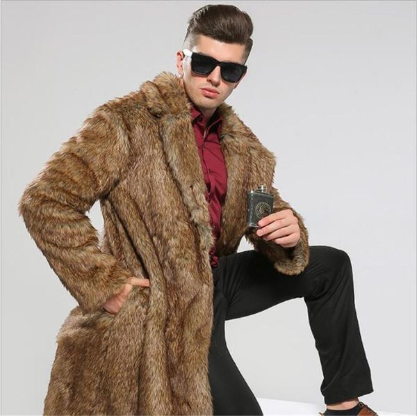 mens designer faux fur overcoat solid tailored collar homme long coat showily male warm clothes, Black
mens designer faux fur overcoat solid tailored collar homme long coat showily male warm clothes, Black