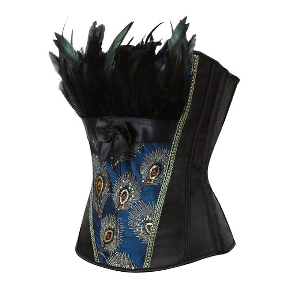 gothic blue black sequined embroidery peacock feathers burlesque overbust corset, Black;white
gothic blue black sequined embroidery peacock feathers burlesque overbust corset, Black;white