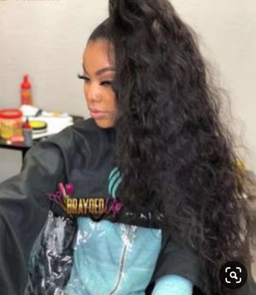 long corn curly ponytail human hair pieces drawstring clip on ponytail hair extensions real hair pieces, Black