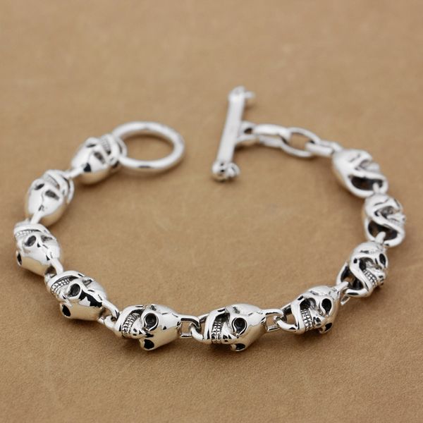 925 sterling silver skull chain mens biker rocker punk bracelet 8w004, Black
925 sterling silver skull chain mens biker rocker punk bracelet 8w004, Black