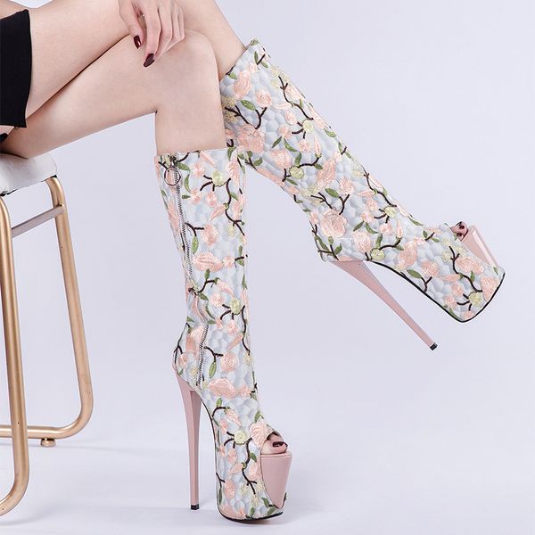 new style embroider retro thigh high boots 19cm high heeled shoes big size inches fetish trend thick platform club, Black
new style embroider retro thigh high boots 19cm high heeled shoes big size inches fetish trend thick platform club, Black