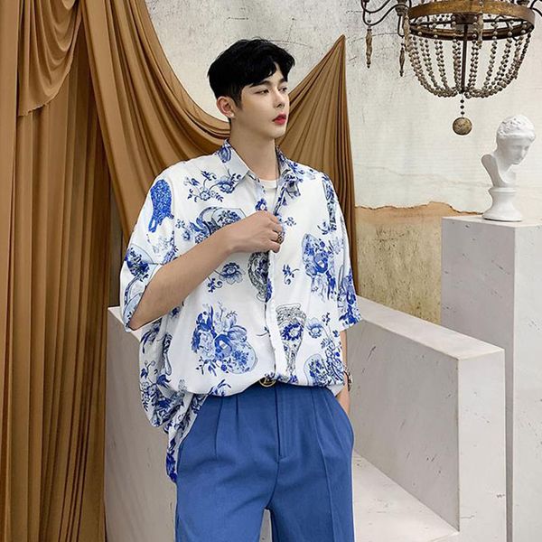 men summer oversize short sleeve loose casual floral print shirt male hip hop party dress shirts cardigan coat, White;black
men summer oversize short sleeve loose casual floral print shirt male hip hop party dress shirts cardigan coat, White;black