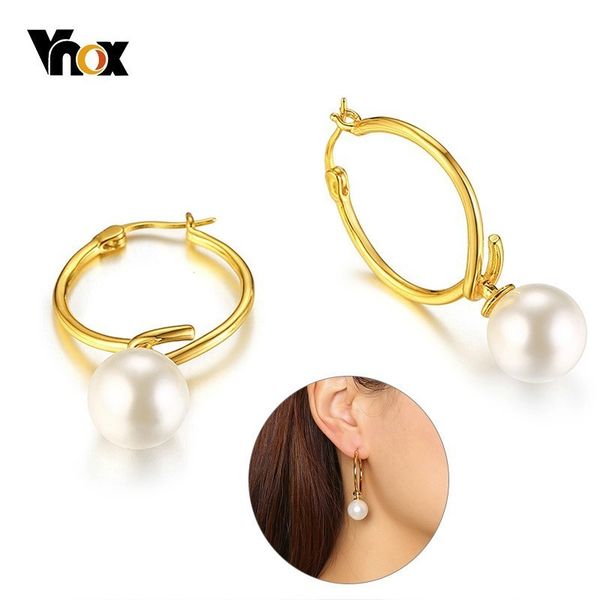 vnox elegant women hoop earrings with round simulated pearl drop gold tone copper feme party jewels, Golden
vnox elegant women hoop earrings with round simulated pearl drop gold tone copper feme party jewels, Golden