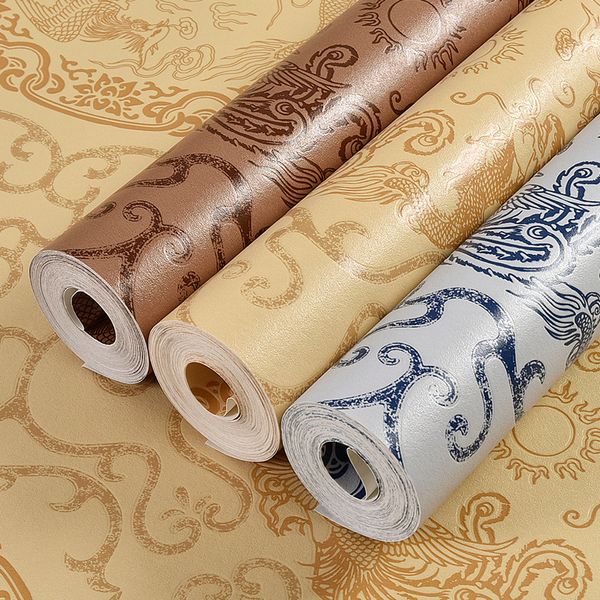3D Chinese vintage PVC wallpaper personality Chinese royal pattern mural tea house coffee bar restaurant living room TV background wall roll