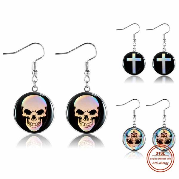 vintage simple round drop earrings for women with skull crux natural steel female jewelry fashion statement earring, Silver
vintage simple round drop earrings for women with skull crux natural steel female jewelry fashion statement earring, Silver