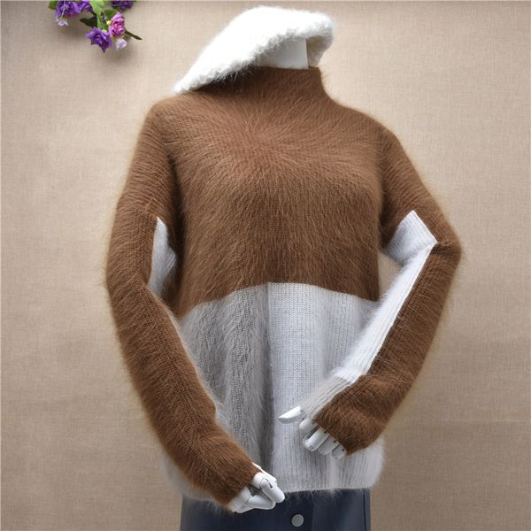 new women fashion splicing long sleeve crew collar angora hair warm mink knitted loose pullover autumn winter sweater, White;black
new women fashion splicing long sleeve crew collar angora hair warm mink knitted loose pullover autumn winter sweater, White;black