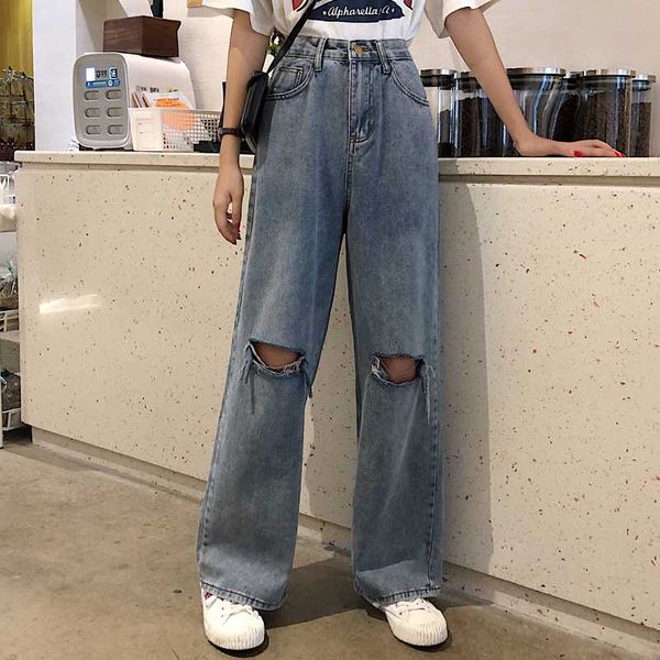 high waist straight loose ripped jeans for women ladies casual fashionable modern woman pants new spring denim jeans for women, Blue
high waist straight loose ripped jeans for women ladies casual fashionable modern woman pants new spring denim jeans for women, Blue
