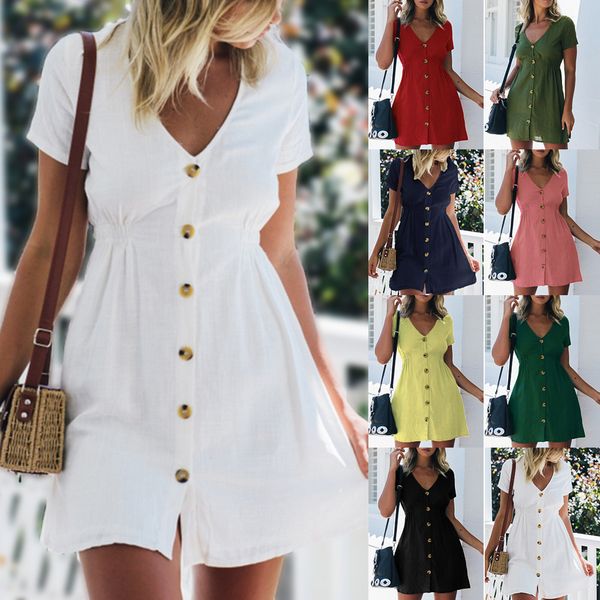 2020 dress new v lead single row buckle solid color short sleeve dress
2020 dress new v lead single row buckle solid color short sleeve dress
