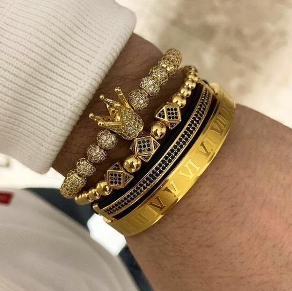 4pcs/set gold hip hop braided braiding bracelet men pave cz zircon crown roman numeral bracelet luxury jewelry bracelet set gift, Black
4pcs/set gold hip hop braided braiding bracelet men pave cz zircon crown roman numeral bracelet luxury jewelry bracelet set gift, Black
