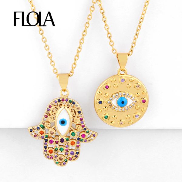 flola gold filled fatima hand necklaces for women crystal blue evil eye necklaces round coin cubic zircon rainbow jewelry nkeq18, Silver
flola gold filled fatima hand necklaces for women crystal blue evil eye necklaces round coin cubic zircon rainbow jewelry nkeq18, Silver