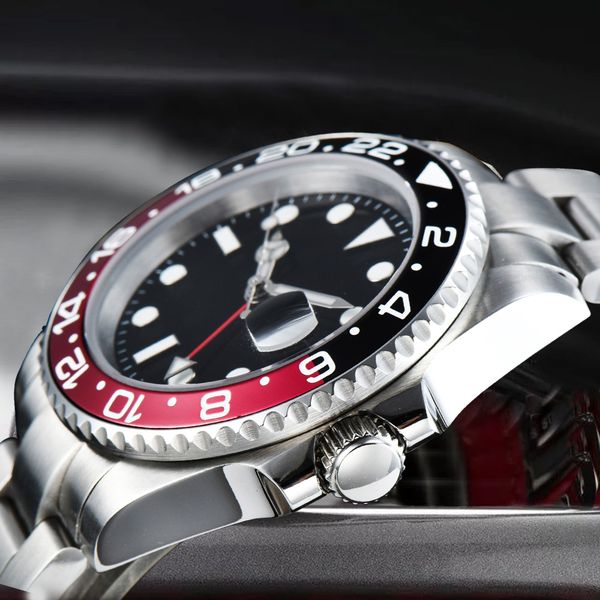 40mm men's watch automatic movement gmt black and red bezel sapphire crystal dial stainless steel bracelet z-4, Slivery;brown
40mm men's watch automatic movement gmt black and red bezel sapphire crystal dial stainless steel bracelet z-4, Slivery;brown