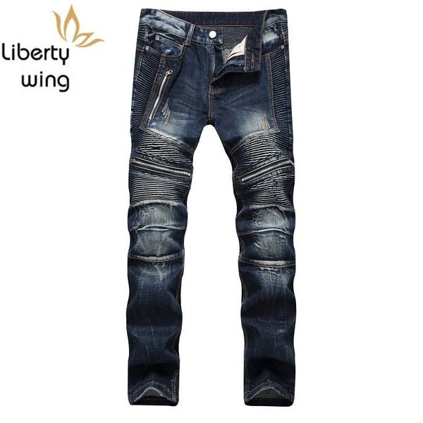 new arrival mens classic hole pleated zipper jeans pants slim straight biker trousers men streetwear blue denim overalls
new arrival mens classic hole pleated zipper jeans pants slim straight biker trousers men streetwear blue denim overalls