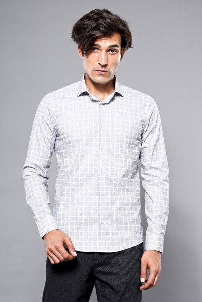 square pattern gray long-sleeve male shirt unimart shop | wessi, White;black