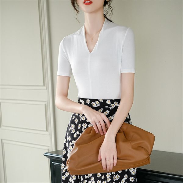 dark v-neck short sleeve female 20 slim t- base shirt solid t-shirt color loose cotton top, White
dark v-neck short sleeve female 20 slim t- base shirt solid t-shirt color loose cotton top, White
