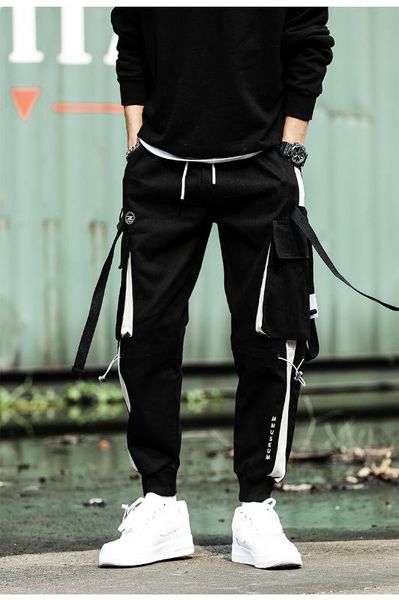 new fashion ribbons cargo pants men casual streetwear pants hip hop trendy brand youth slim stylish men's jogger trousers, Black
new fashion ribbons cargo pants men casual streetwear pants hip hop trendy brand youth slim stylish men's jogger trousers, Black